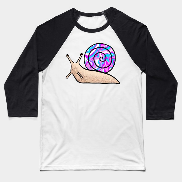 Psychedelic Snail Blue and Pink Shell Baseball T-Shirt by julieerindesigns